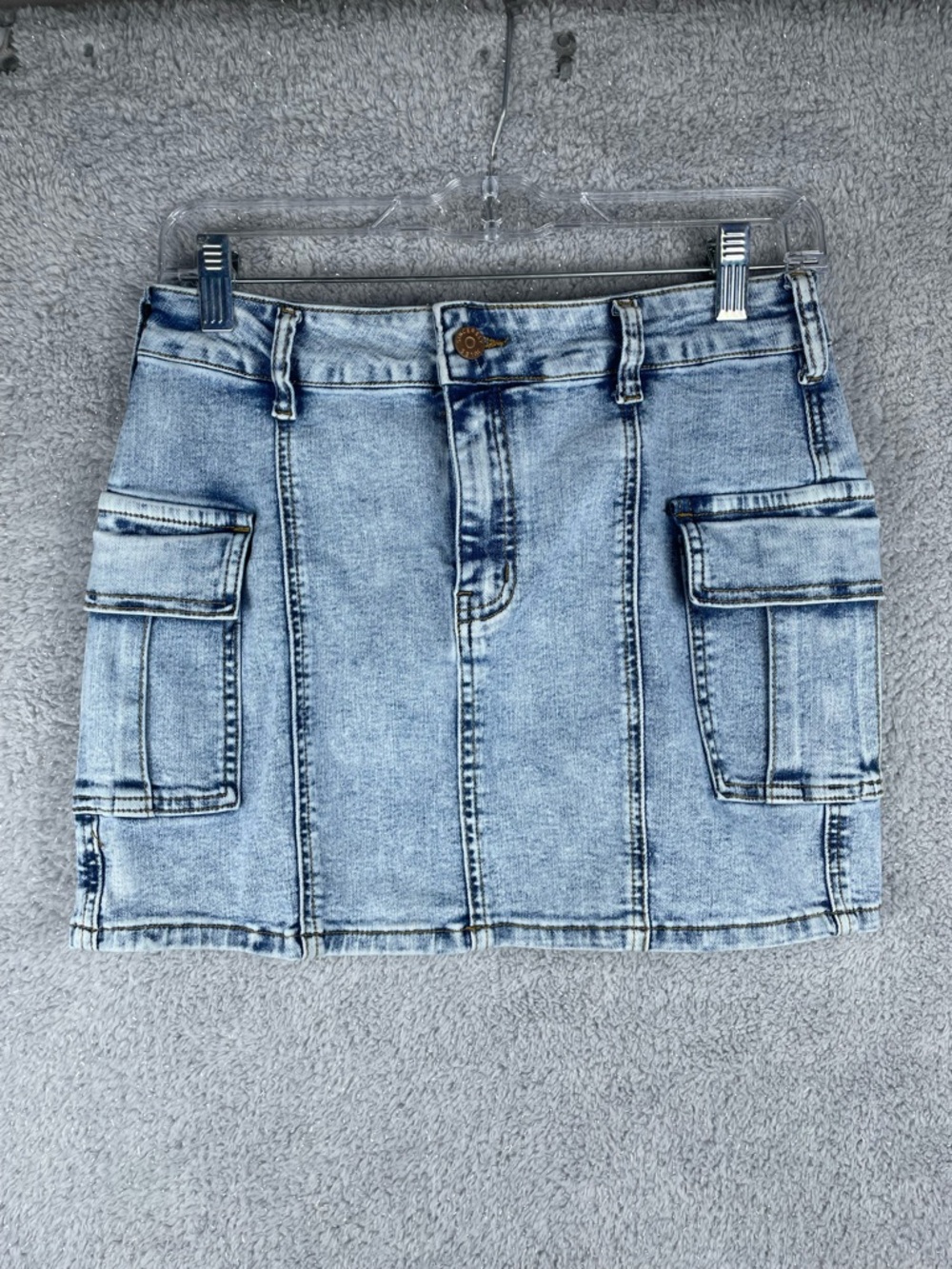 Sincerely Jules Light Blue Denim Skirt with Contrast Stitching